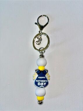 Happy Father's Day Blue, White & Yellow Necktie Keychain Key Holder